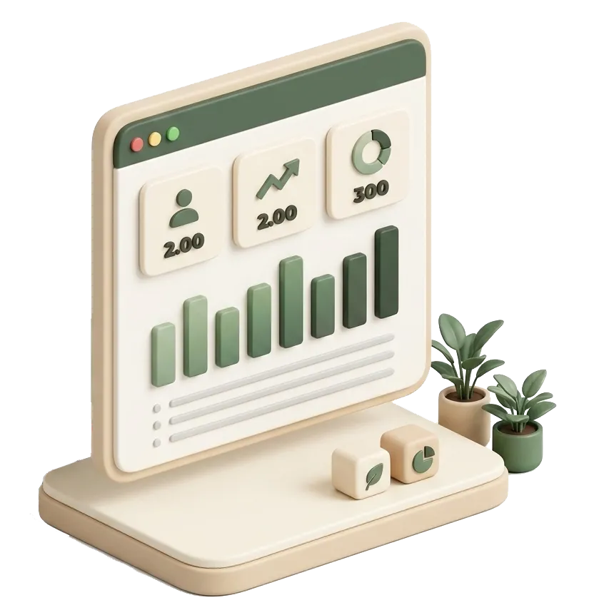 Ilustración isométrica — mockup de dashboard de producto